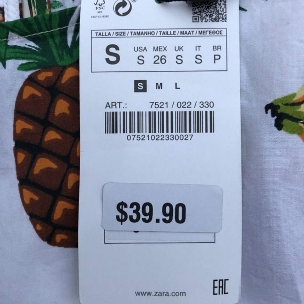 Zara Tropical Fruit Print Crop Blouse Shirt Small - Picture 3 of 7